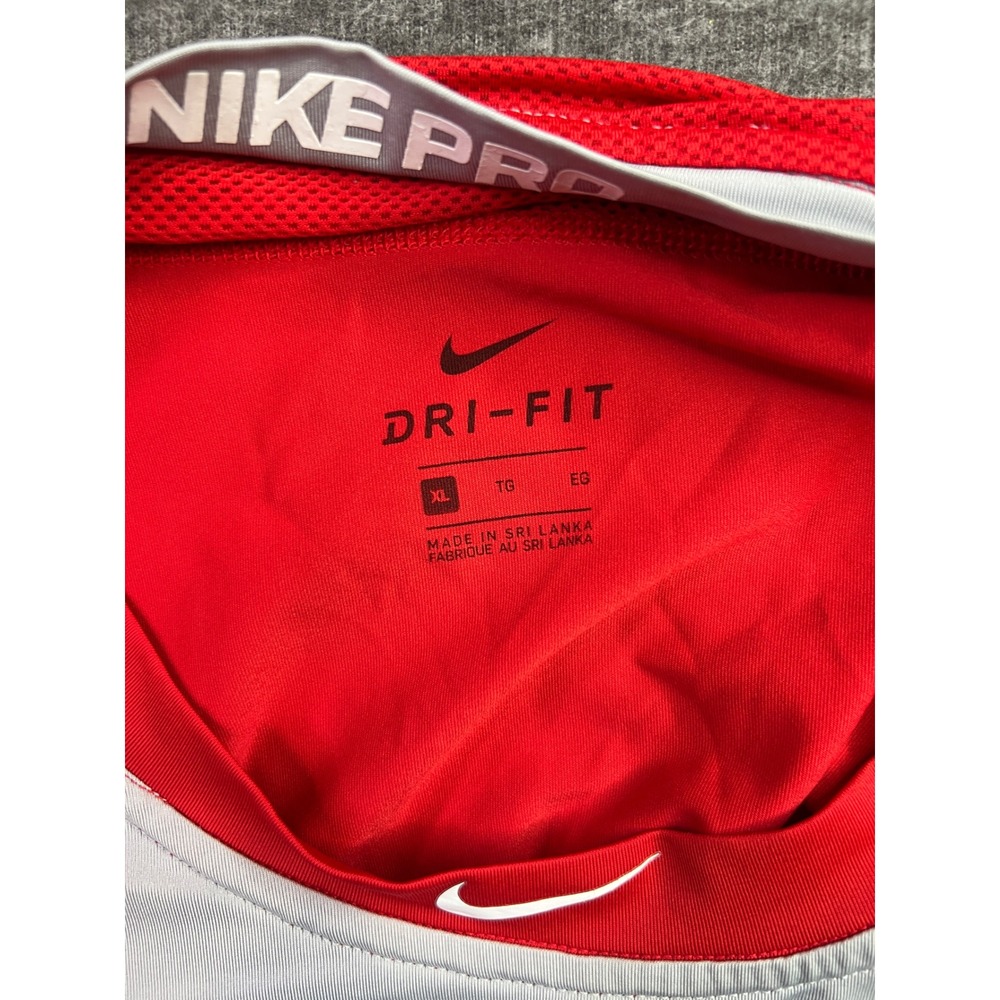 Nike Pro Mens XL Dri-FIT Baseball Shirt Red Grey Raglan 3/4 Sleeve 880659-658 - Picture 7 of 12